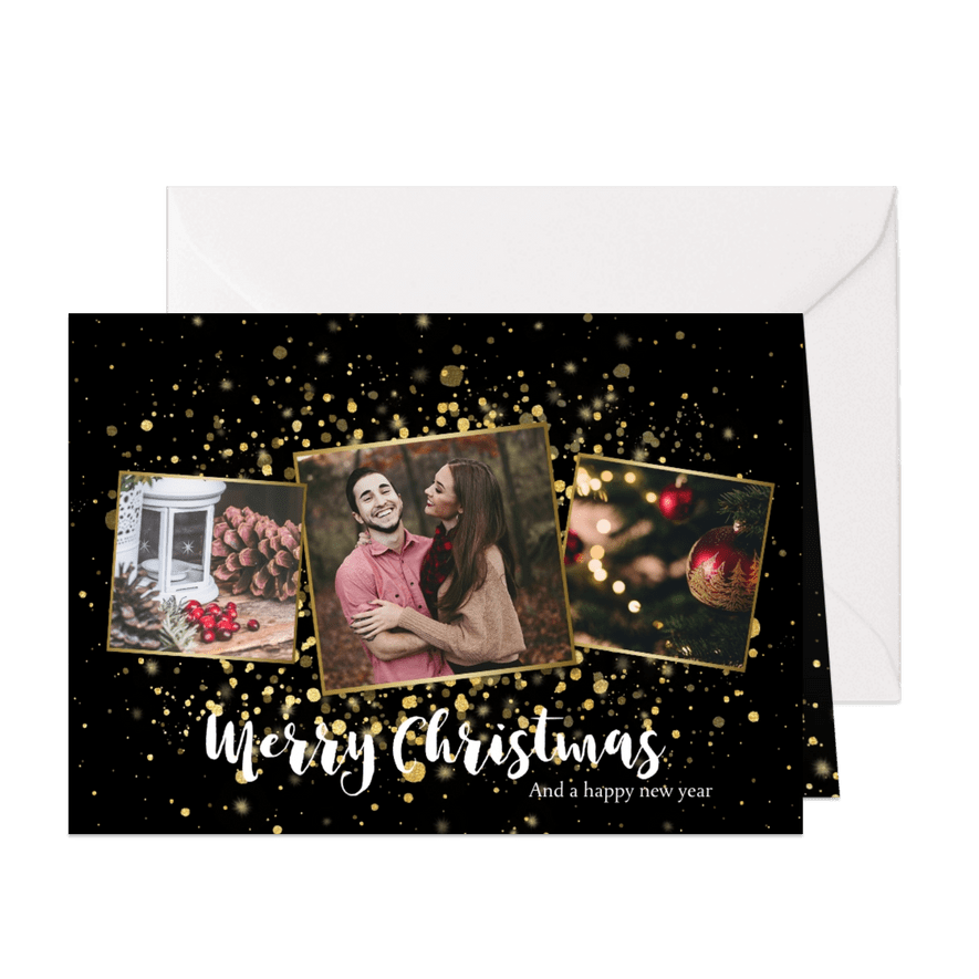 Weihnachtskarte mit Fotocollage und Tupfen in Goldlook - Karteneindruck
