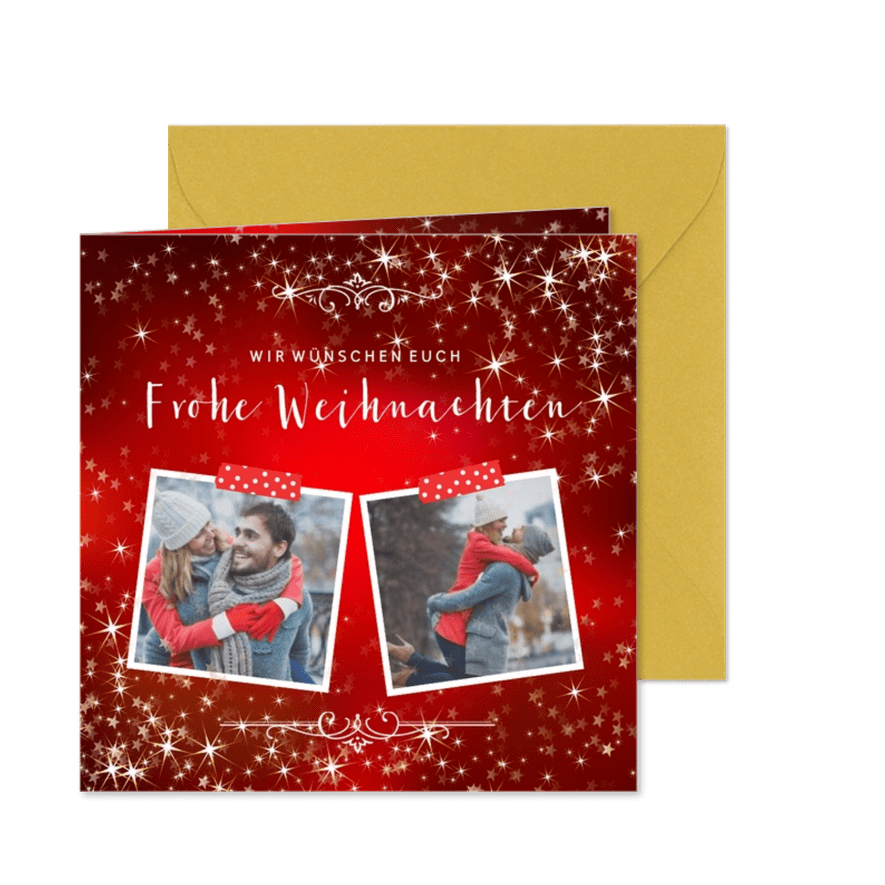 Weihnachtskarte mit Fotos und eleganten Sternen - Kartenvorschau