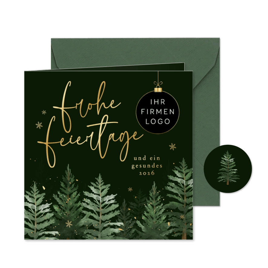 Weihnachtskarte mit Geschäftslogo Tannenwald - Karteneindruck
