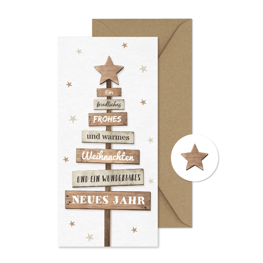 Weihnachtskarte mit Holz-Weihnachtsbaum - Karteneindruck
