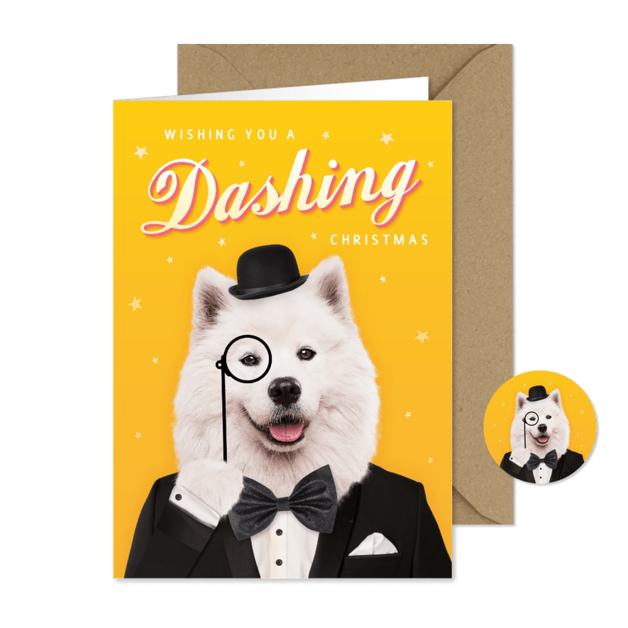 Weihnachtskarte mit Hund 'Dashing Christmas' - Karteneindruck