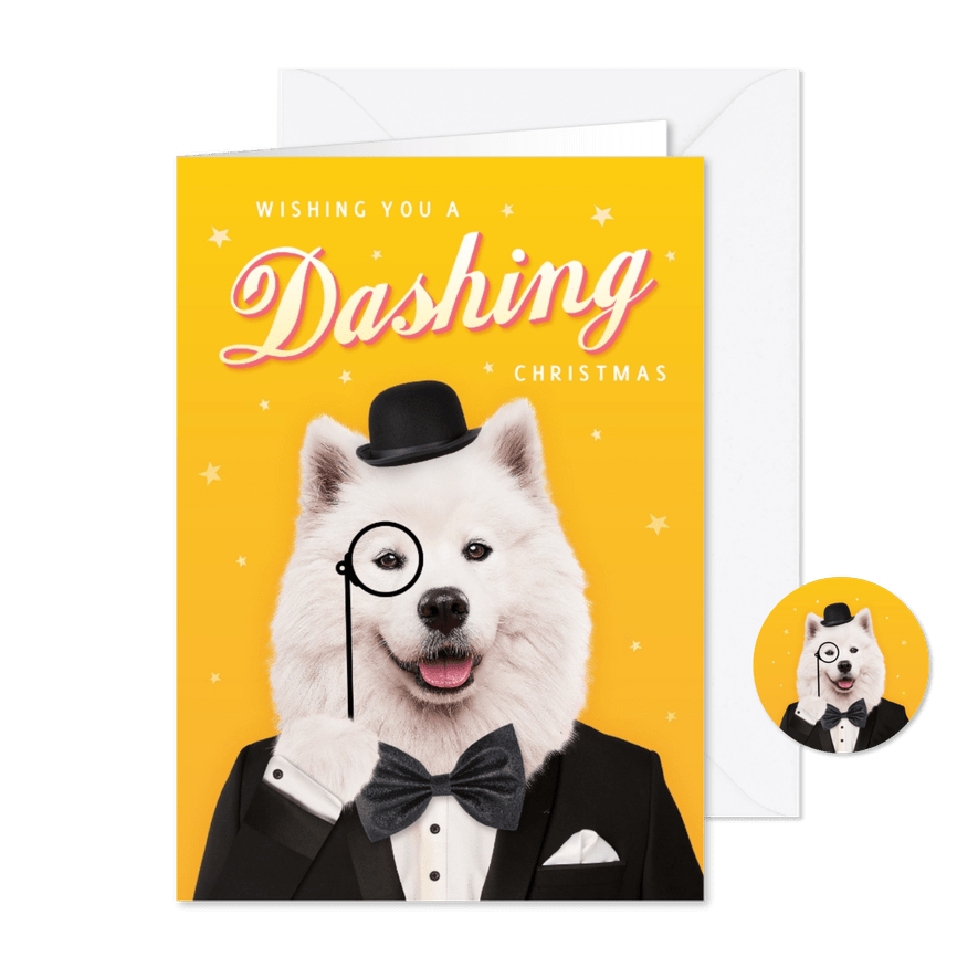 Weihnachtskarte mit Hund 'Dashing Christmas' - Karteneindruck