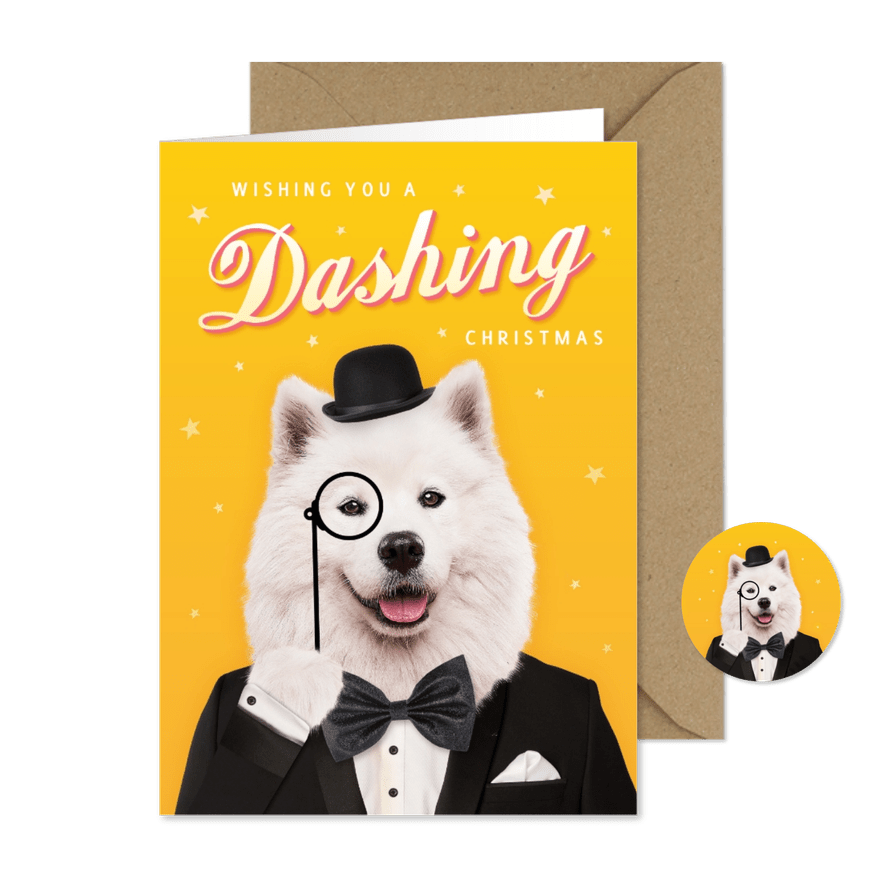 Weihnachtskarte mit Hund 'Dashing Christmas' - Karteneindruck