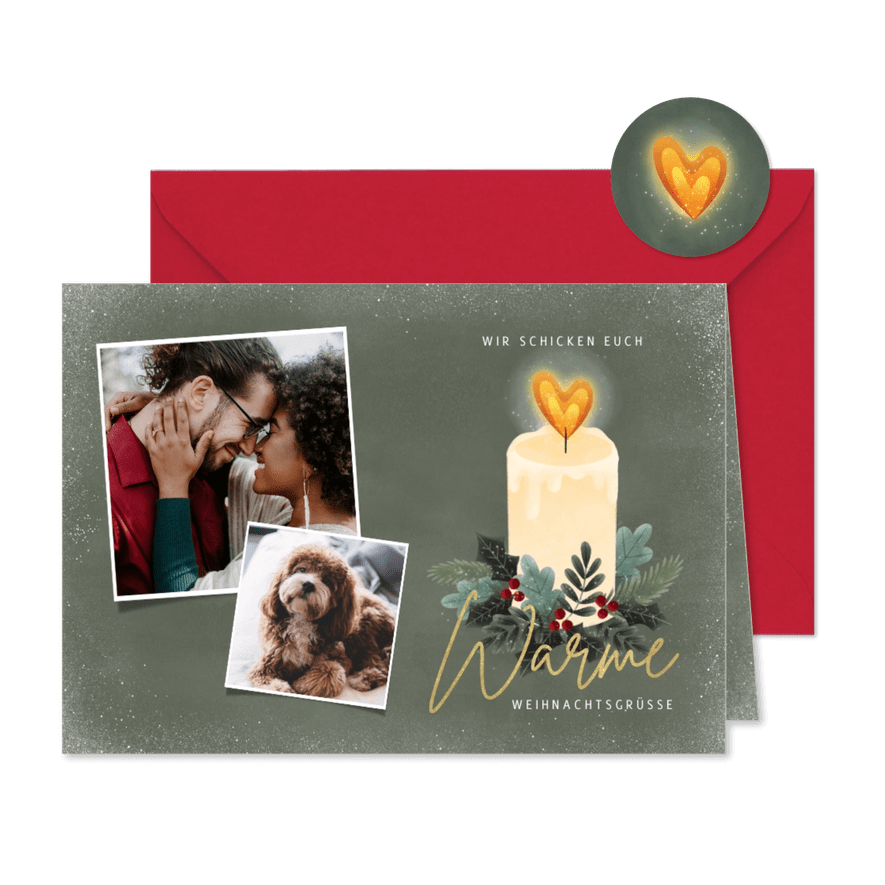 Weihnachtskarte mit Kerze und Fotos - Karteneindruck
