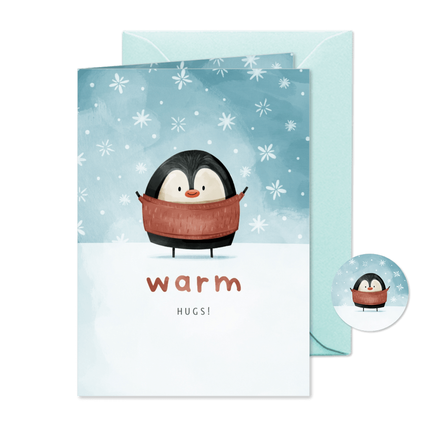 Weihnachtskarte mit kleinem Pinguin 'Warm hugs' - Karteneindruck
