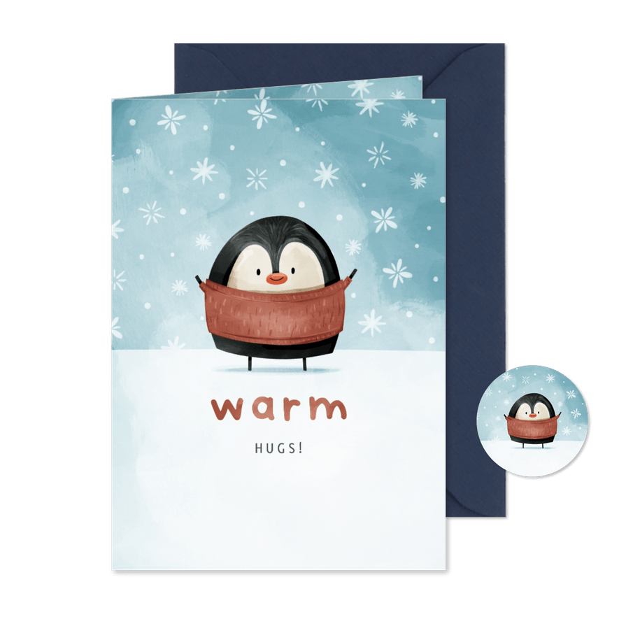 Weihnachtskarte mit kleinem Pinguin 'Warm hugs' - Karteneindruck