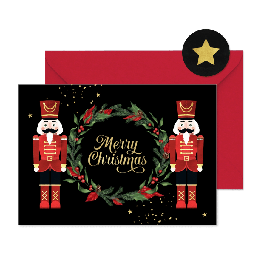 Weihnachtskarte mit Nussknackern 'Merry Christmas' - Kartenvorschau
