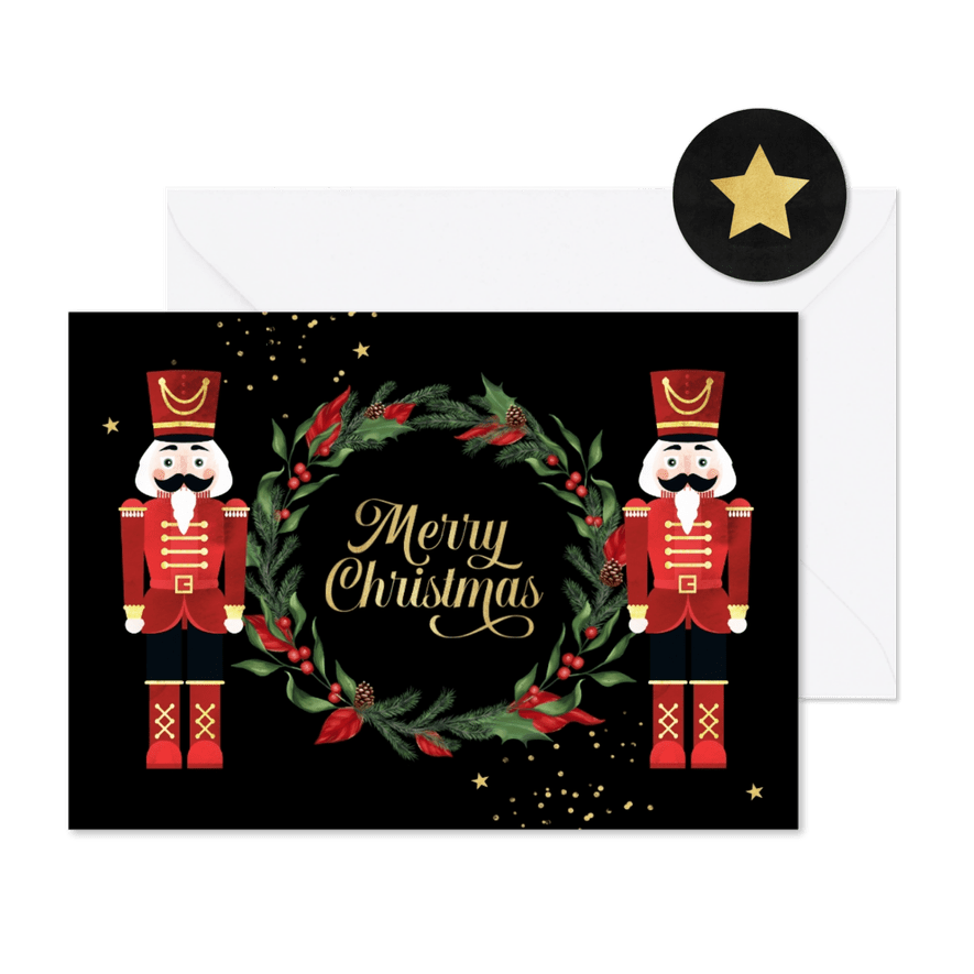 Weihnachtskarte mit Nussknackern 'Merry Christmas' - Karteneindruck