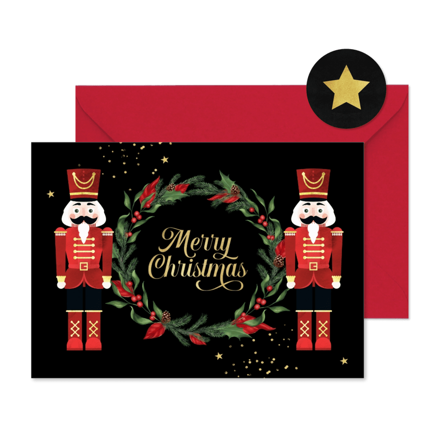 Weihnachtskarte mit Nussknackern 'Merry Christmas' - Karteneindruck
