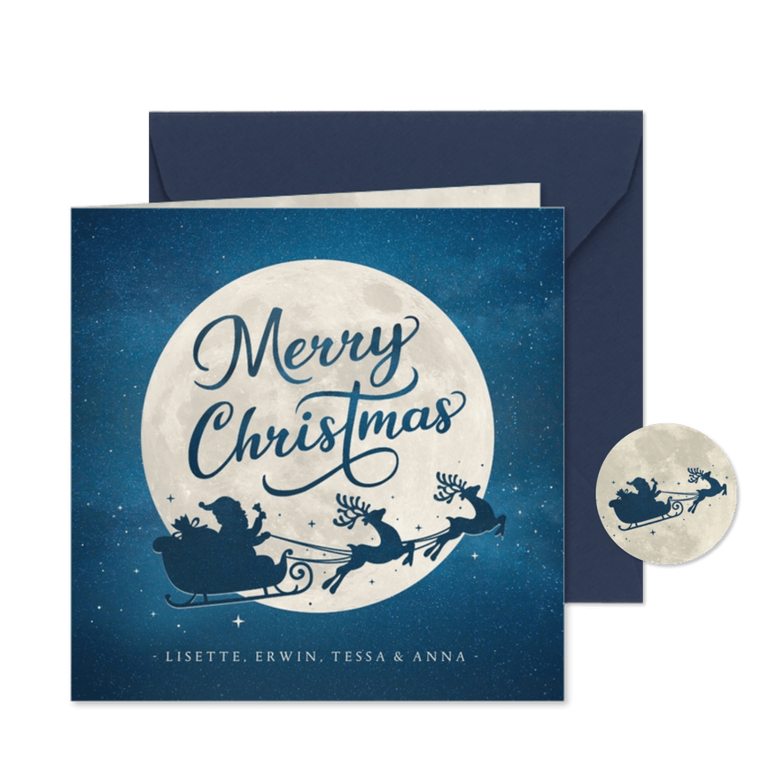Weihnachtskarte mit Schlitten-Silhouette und Mond - Karteneindruck