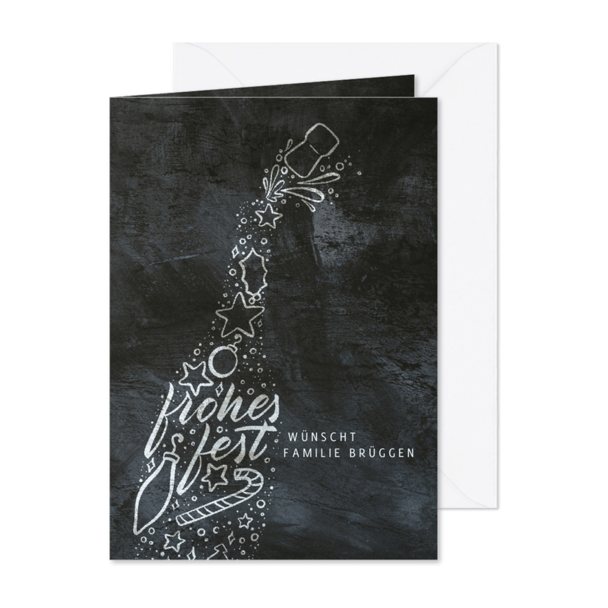 Weihnachtskarte mit Sektflasche - Karteneindruck
