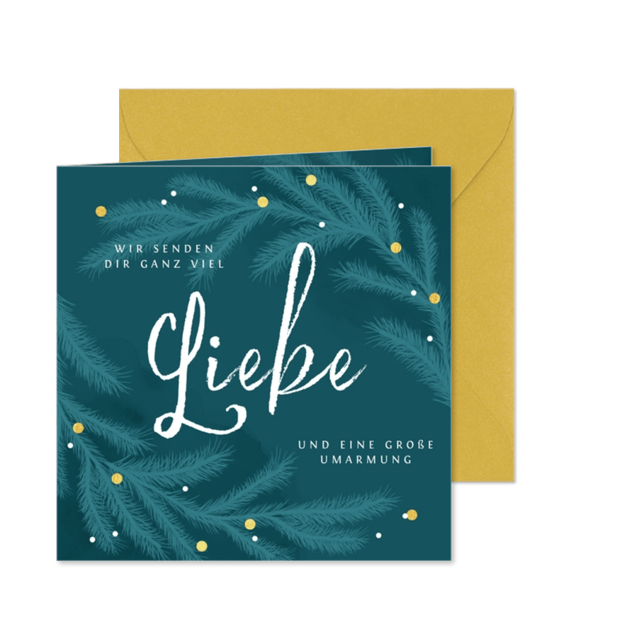 Weihnachtskarte mit Tannenzweigen und Punkten - Karteneindruck
