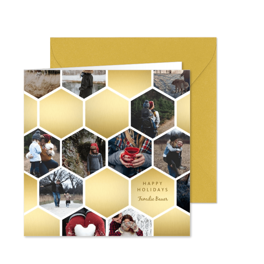 Weihnachtskarte mit vielen Fotos in Wabenmuster - Karteneindruck

