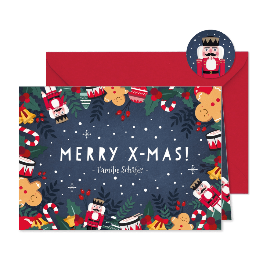 Weihnachtskarte mit weihnachtlichen Illustrationen - Karteneindruck