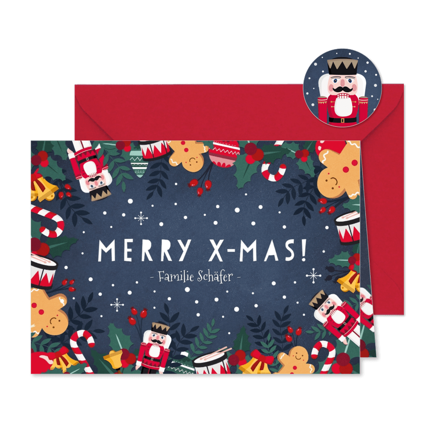 Weihnachtskarte mit weihnachtlichen Illustrationen - Karteneindruck