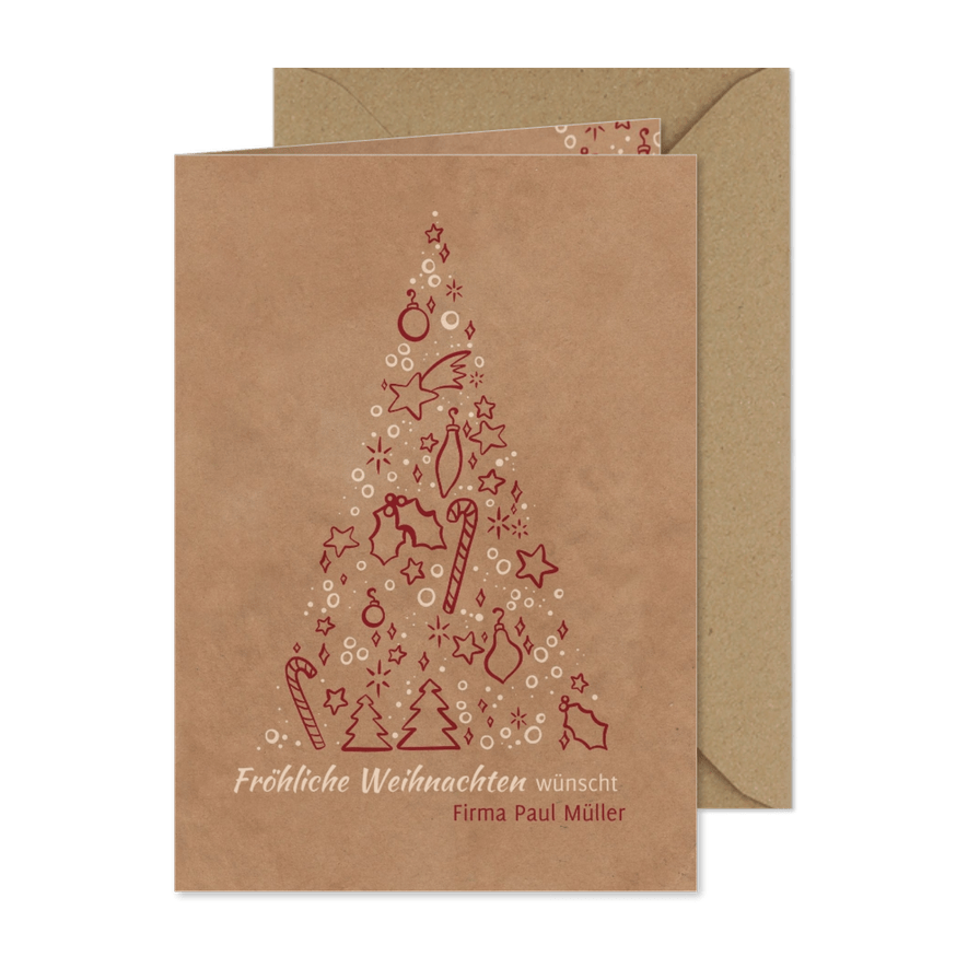 Weihnachtskarte mit Weihnachtsbaum-Illustration - Karteneindruck