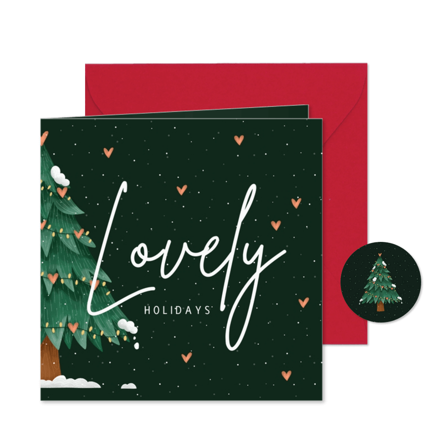 Weihnachtskarte mit Weihnachtsbaum & Herzen - Karteneindruck