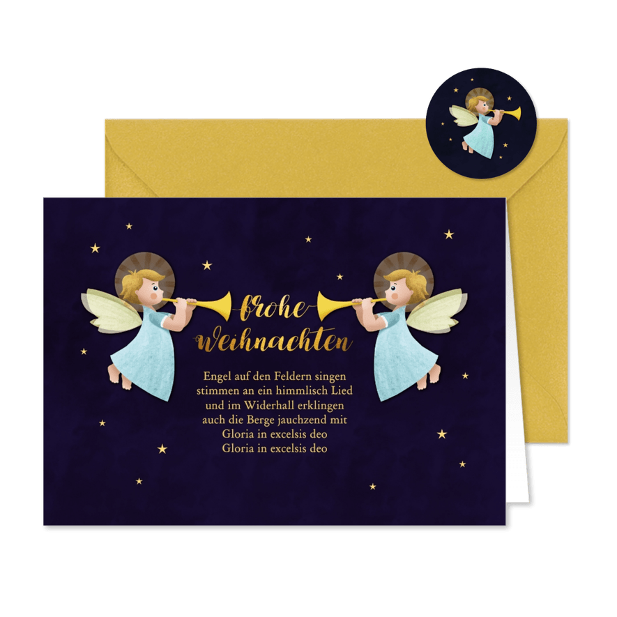 Weihnachtskarte mit Weihnachtsengeln - Karteneindruck