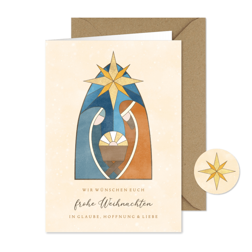 Weihnachtskarte mit Weihnachtskrippe - Karteneindruck