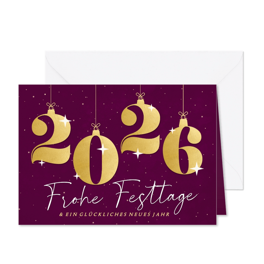 Weihnachtskarte mit Weihnachtskugeln 2026 - Karteneindruck