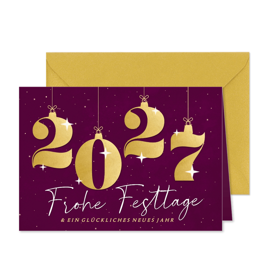 Weihnachtskarte mit Weihnachtskugeln 2027 - Kartenvorschau