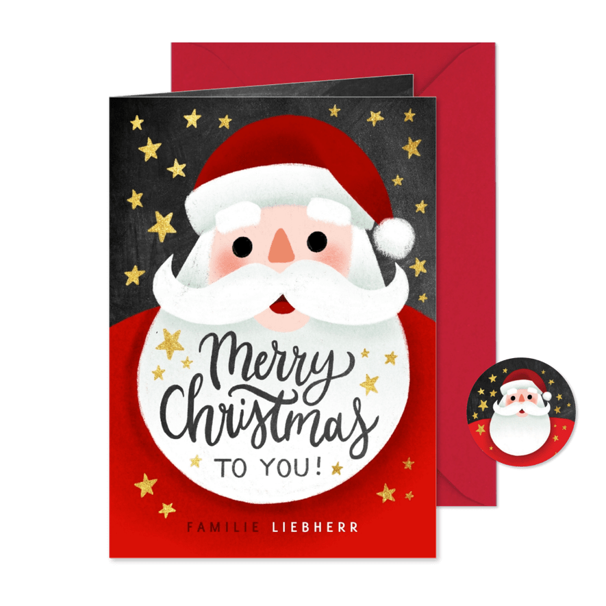 Weihnachtskarte mit Weihnachtsmann und Sternen - Karteneindruck