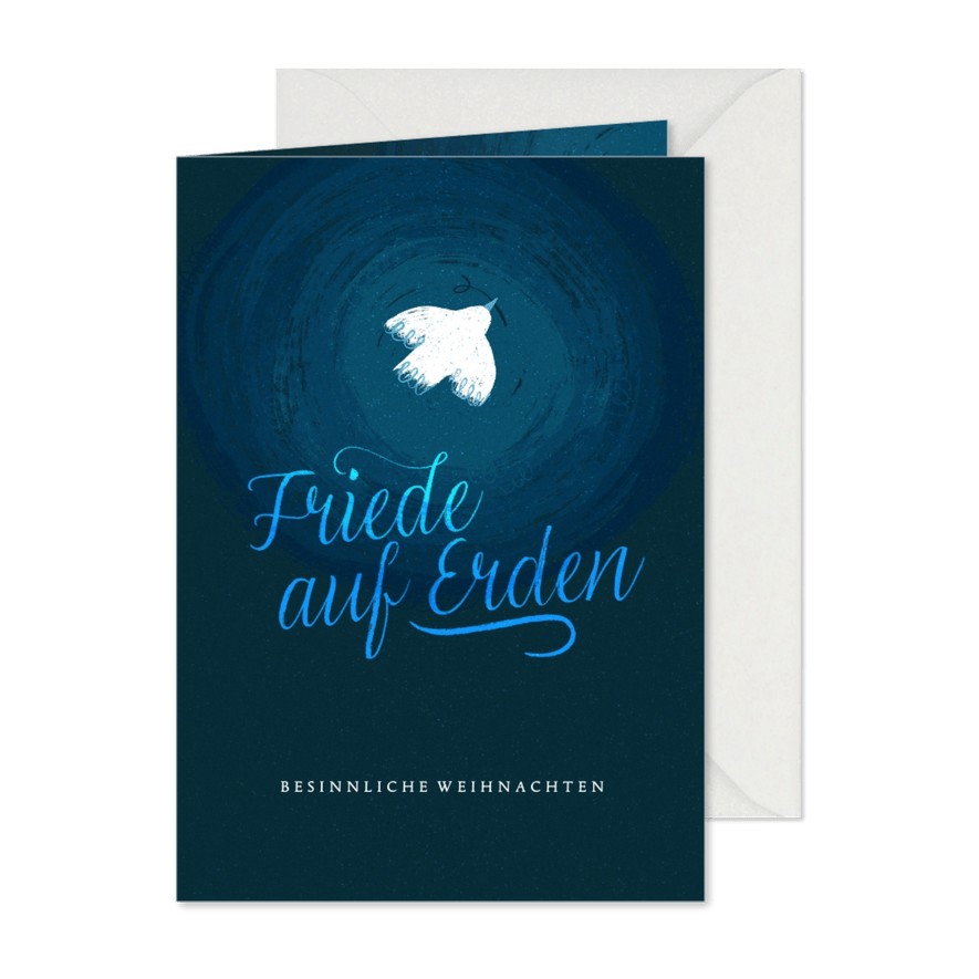 Weihnachtskarte mit weißer Friedenstaube - Karteneindruck