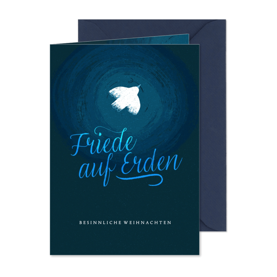 Weihnachtskarte mit weißer Friedenstaube - Karteneindruck