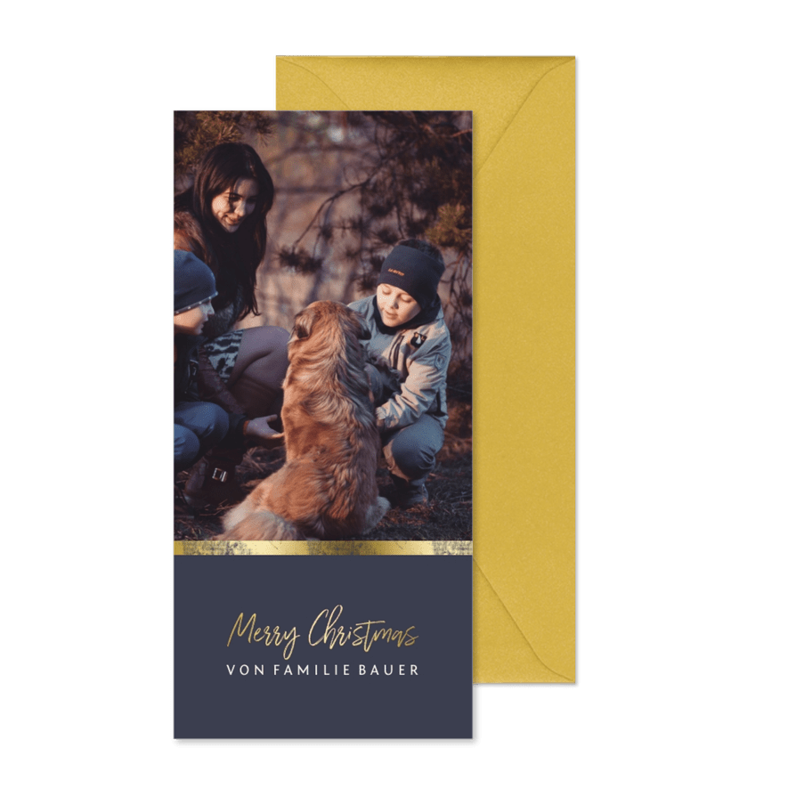 Weihnachtskarte mit zwei Fotos und Goldakzenten - Karteneindruck