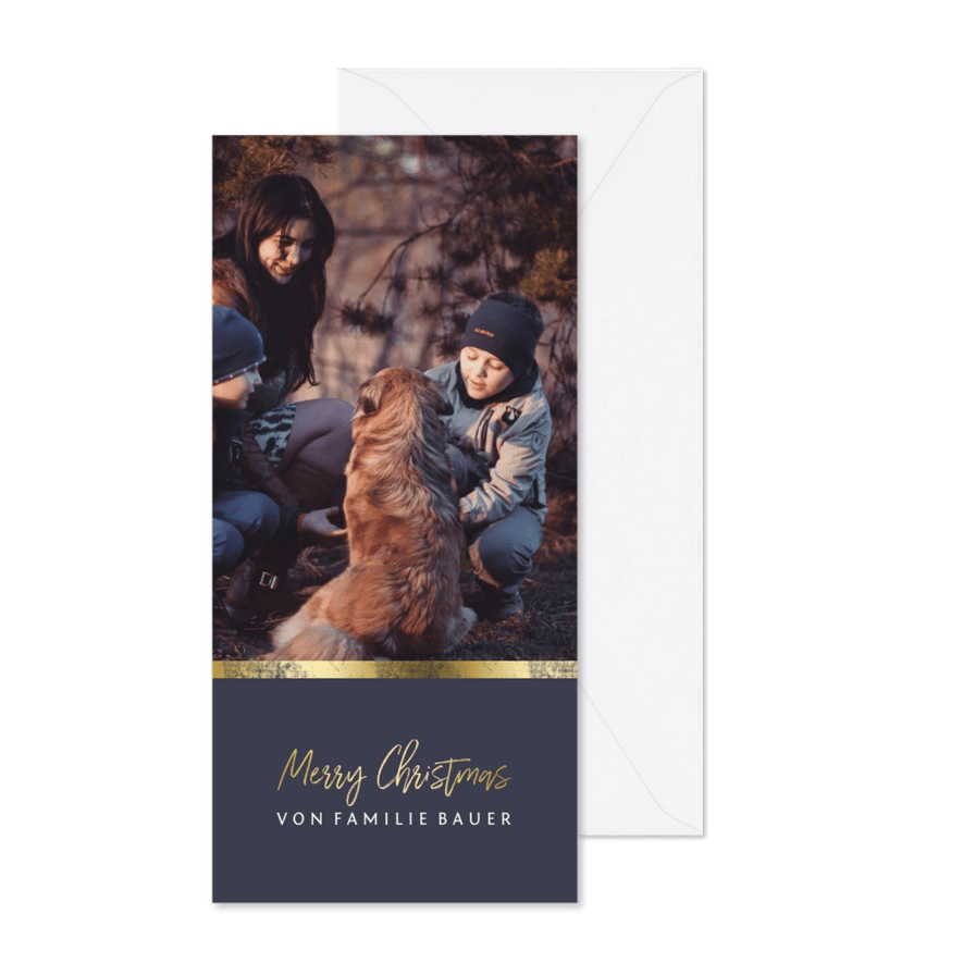 Weihnachtskarte mit zwei Fotos und Goldakzenten - Karteneindruck