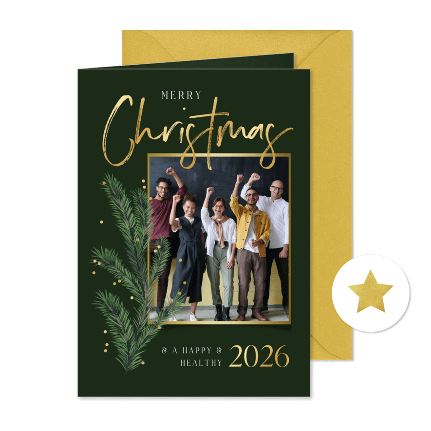 Weihnachtskarte Mitarbeiter Zweig, Foto 'Merry Christmas' - Karteneindruck
