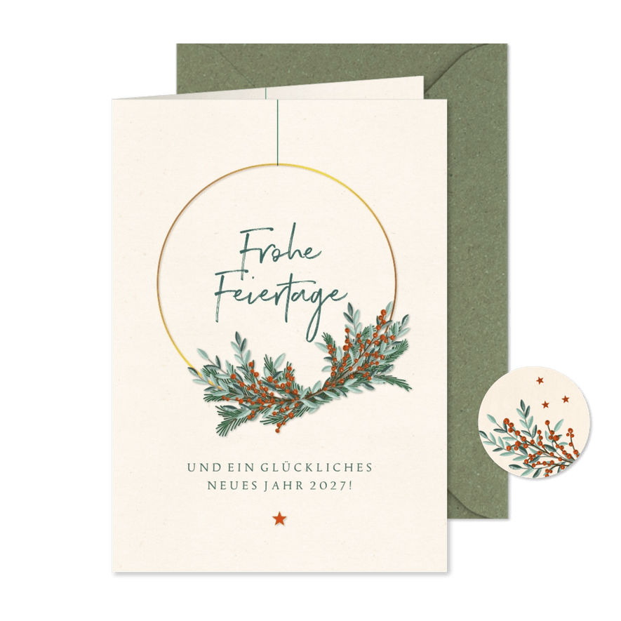 Weihnachtskarte moderner Weihnachtskranz - Kartenvorschau
