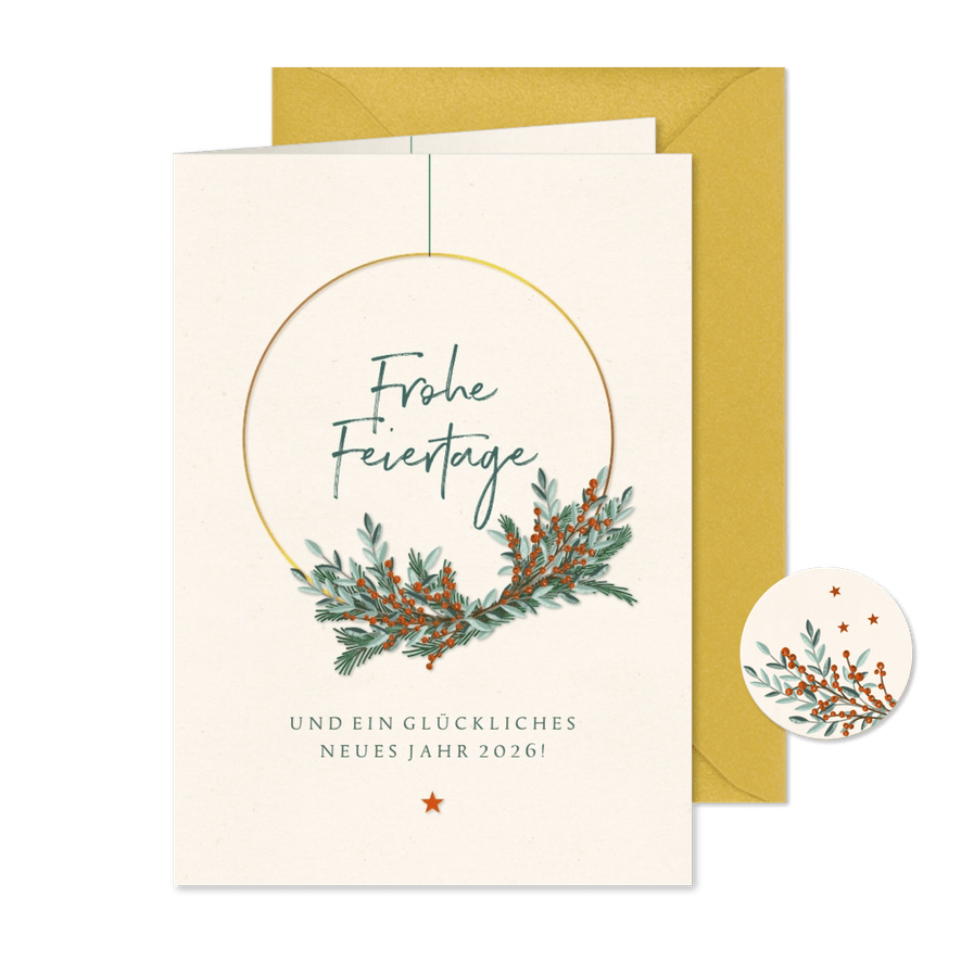 Weihnachtskarte moderner Weihnachtskranz - Karteneindruck