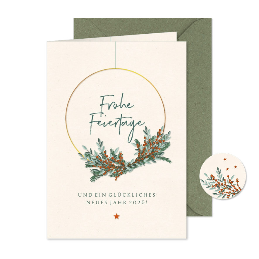 Weihnachtskarte moderner Weihnachtskranz - Karteneindruck
