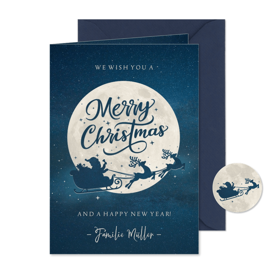 Weihnachtskarte Mond und Silhouette merry christmas - Karteneindruck