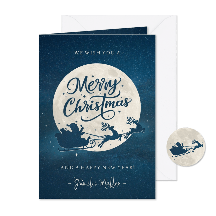Weihnachtskarte Mond und Silhouette merry christmas - Karteneindruck