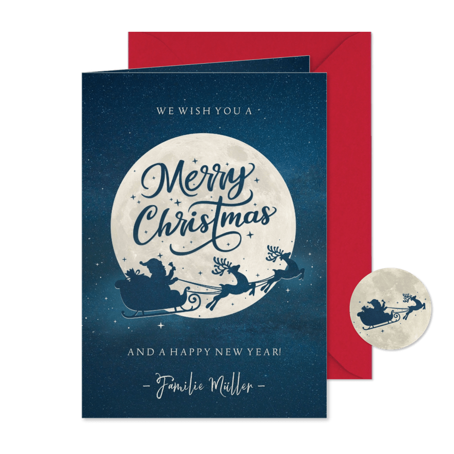 Weihnachtskarte Mond und Silhouette merry christmas - Karteneindruck