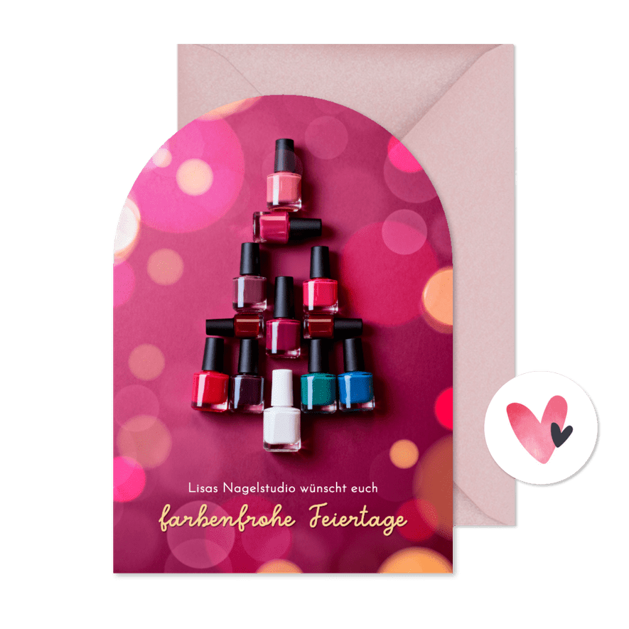 Weihnachtskarte Nagelstudio Nagellack farbenfroh Bogenkarte - Kartenvorschau
