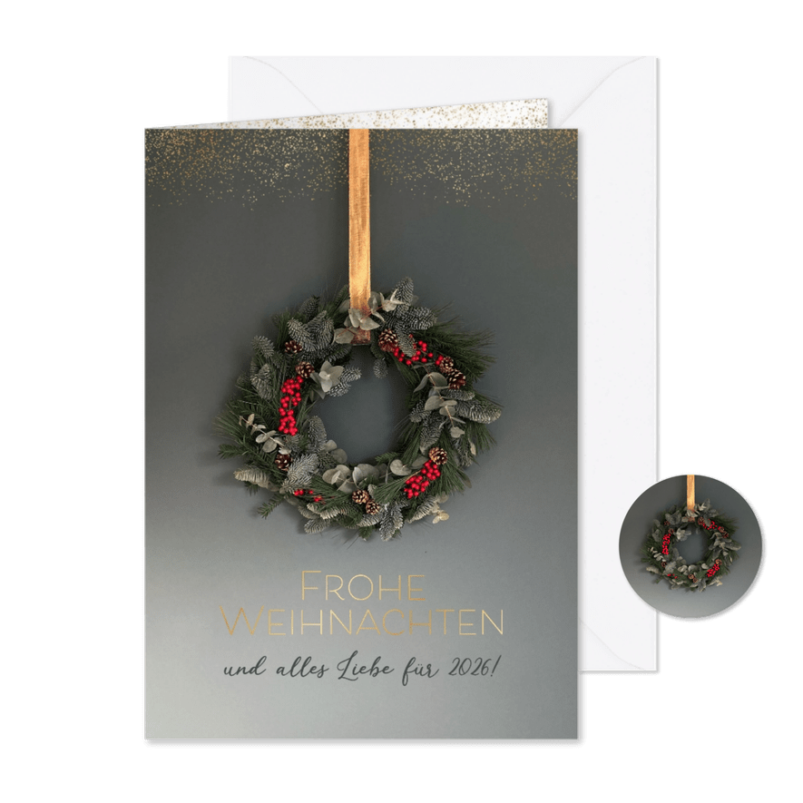 Weihnachtskarte natürlicher Weihnachtskranz - Karteneindruck
