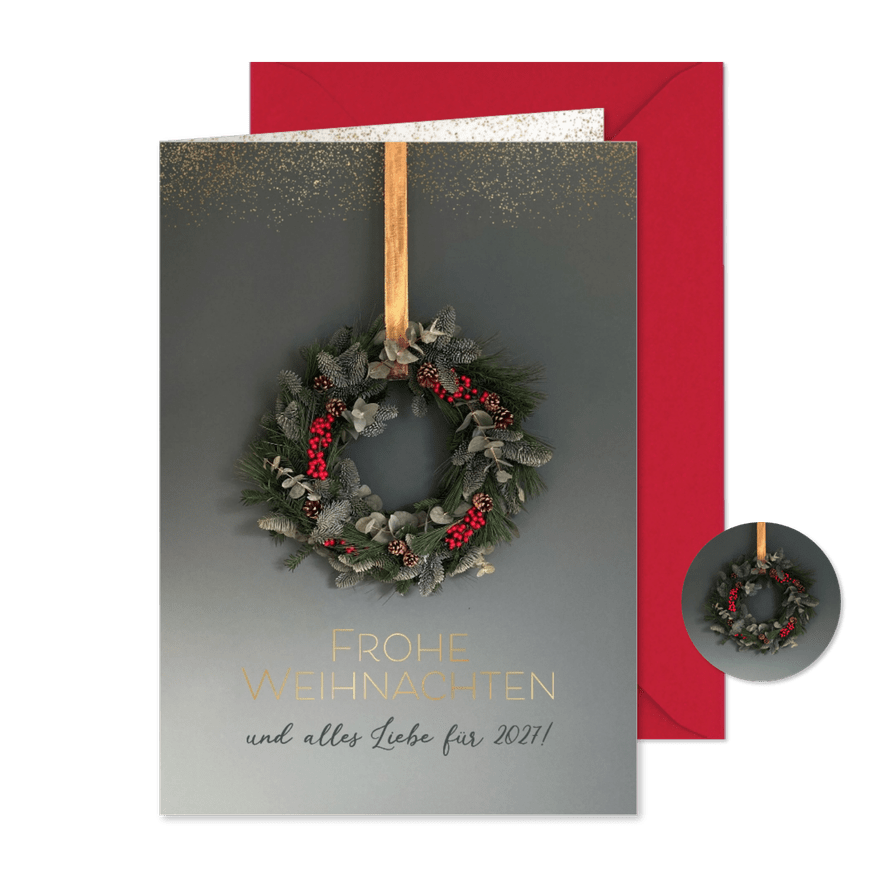 Weihnachtskarte natürlicher Weihnachtskranz - Kartenvorschau

