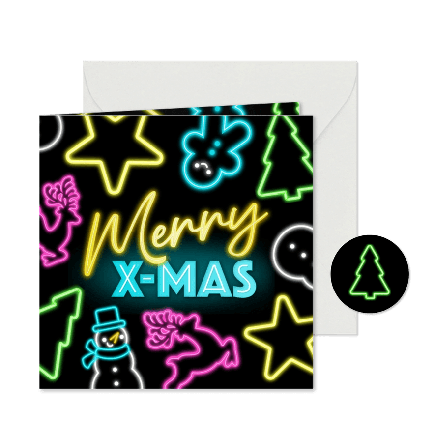 Weihnachtskarte Neon-Weihnachtsfiguren - Karteneindruck