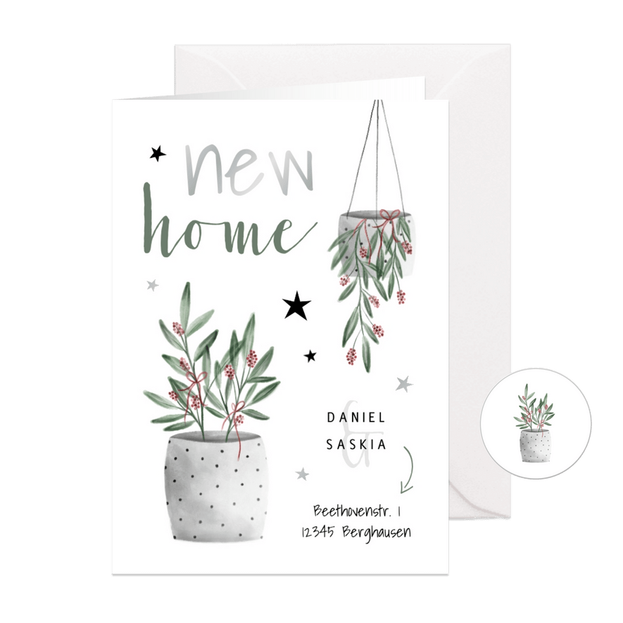 Weihnachtskarte New Home Pflanzen - Karteneindruck
