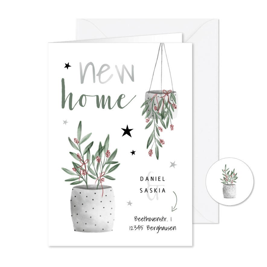 Weihnachtskarte New Home Pflanzen - Karteneindruck
