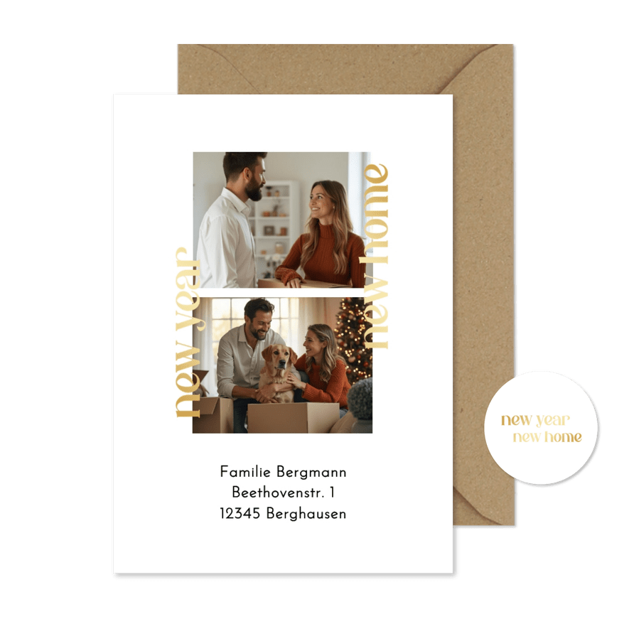 Weihnachtskarte 'New year new home' Fotocollage schlicht - Karteneindruck