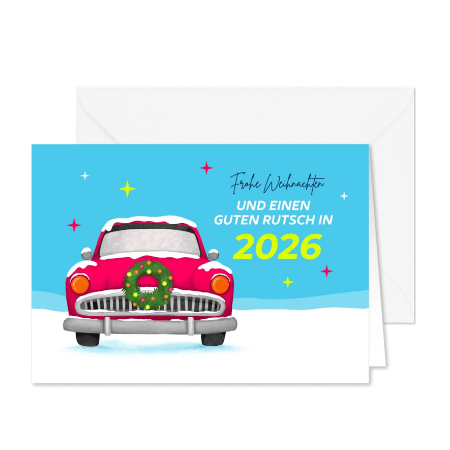 Weihnachtskarte Oldtimer 'Guten Rutsch' Allianz Direct - Karteneindruck