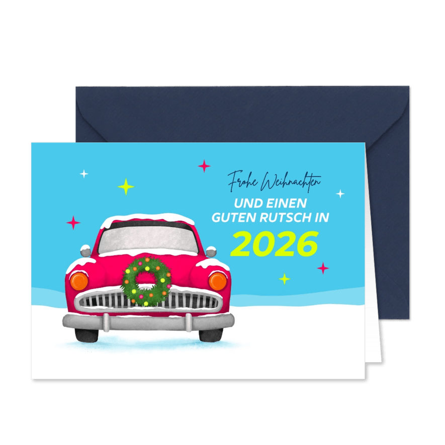 Weihnachtskarte Oldtimer 'Guten Rutsch' Allianz Direct - Karteneindruck