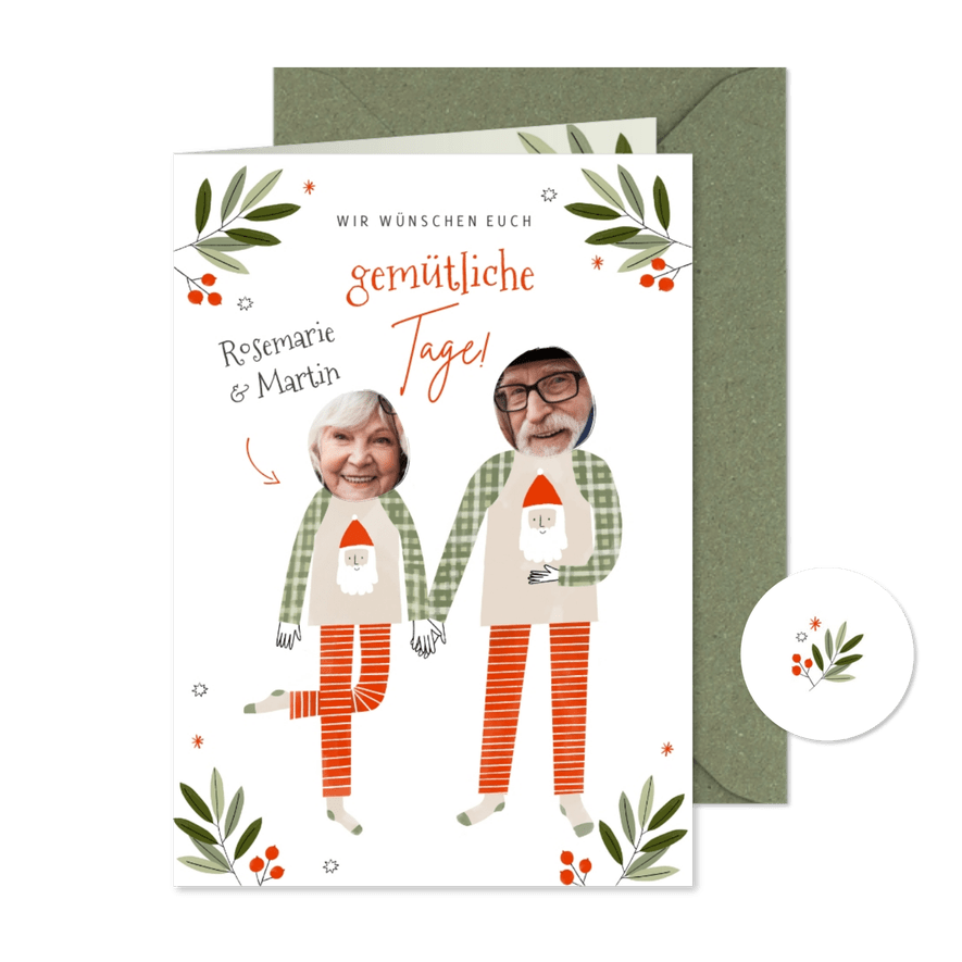 Weihnachtskarte Paar im Schlafanzug - Karteneindruck
