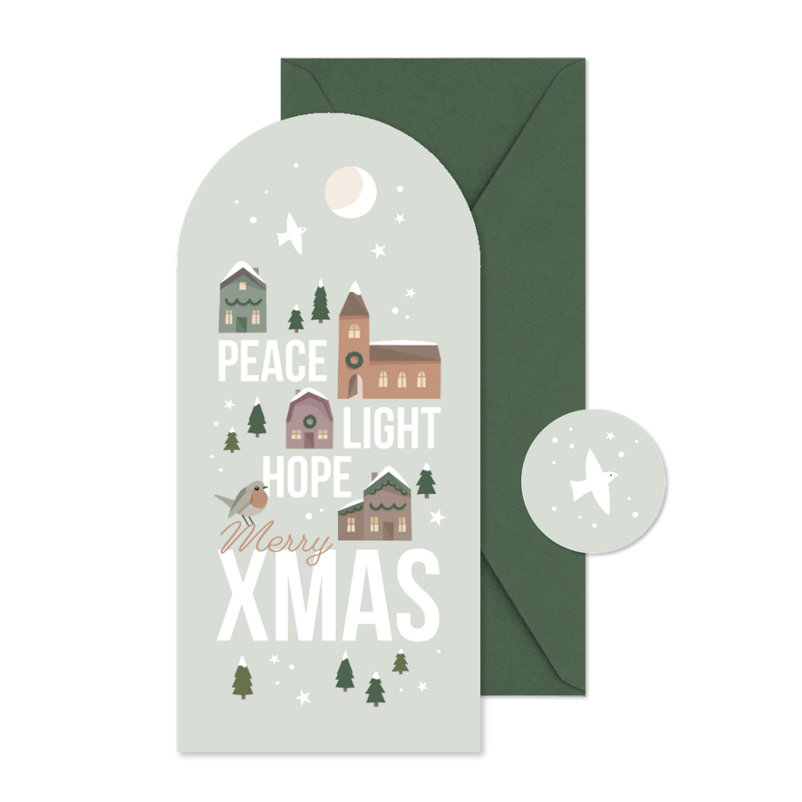 Weihnachtskarte 'Peace Light Hope' Kirche - Karteneindruck