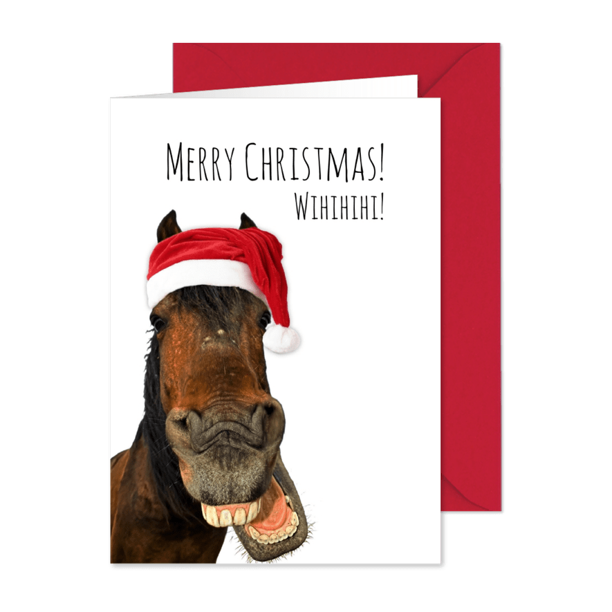 Weihnachtskarte Pferd mit Weihnachtsmütze - Kartenvorschau