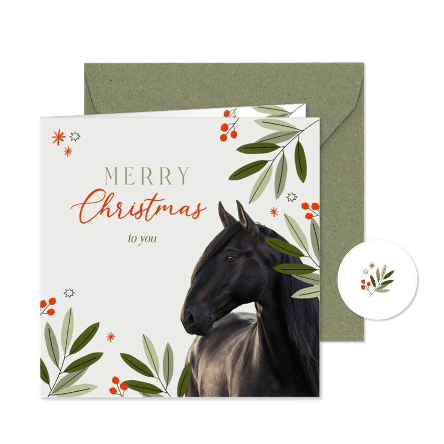 Weihnachtskarte Pferd und Weihnachtszweige - Karteneindruck
